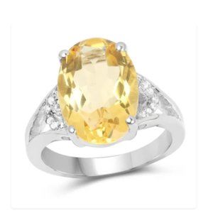 Stunning 5.05 CT Genuine Citrine & White Diamond .925 Sterling Silver Ring